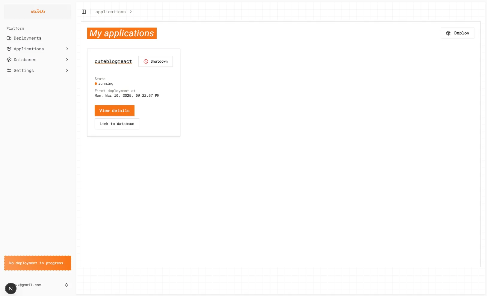 Screenshot of the applications listing page.